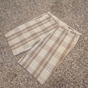Vercho Men's Plaid Flat Front Shorts Beige Brown Size 38